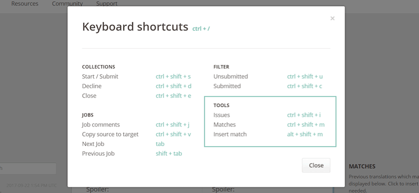 translator workbench keyboard shortcuts